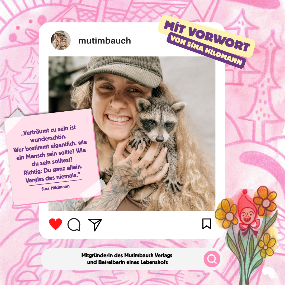 Instapost von SIna Hildmann - Foto mit Waschbär und Zitat zum Buch Juni Wunder